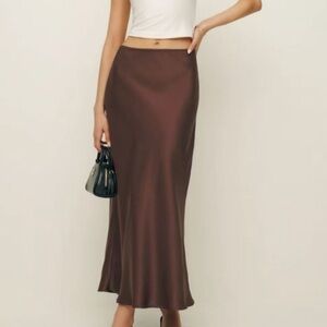 Reformation Layla Silk Skirt in Cafe *NEW*